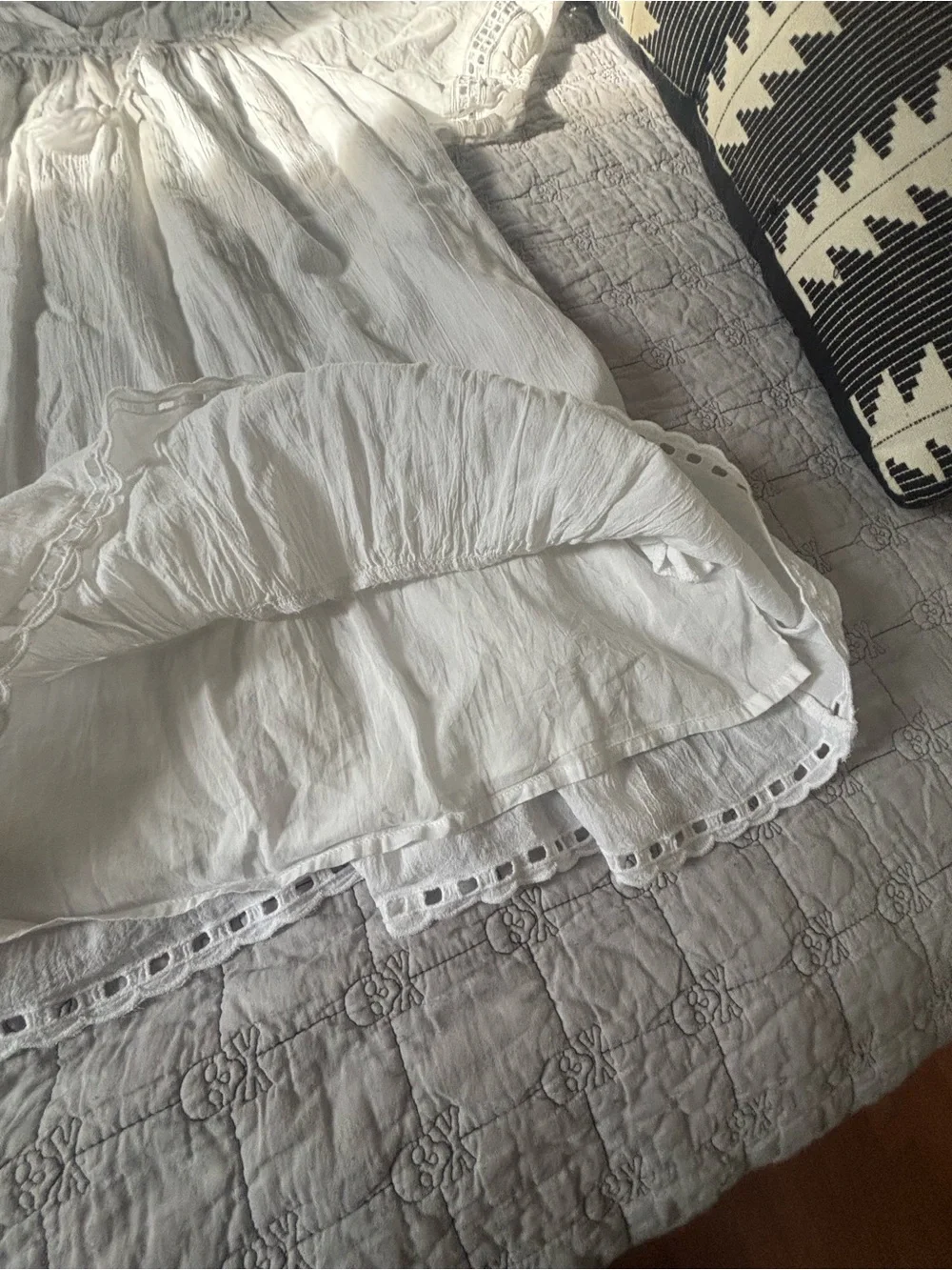 White Cotton Eyelet Mini Dress - Soft Boho Style NWOT